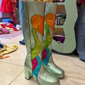 Latelier de Charlotte adc Charlotte Metallic 1970s knee high boots VAL 39 US 8